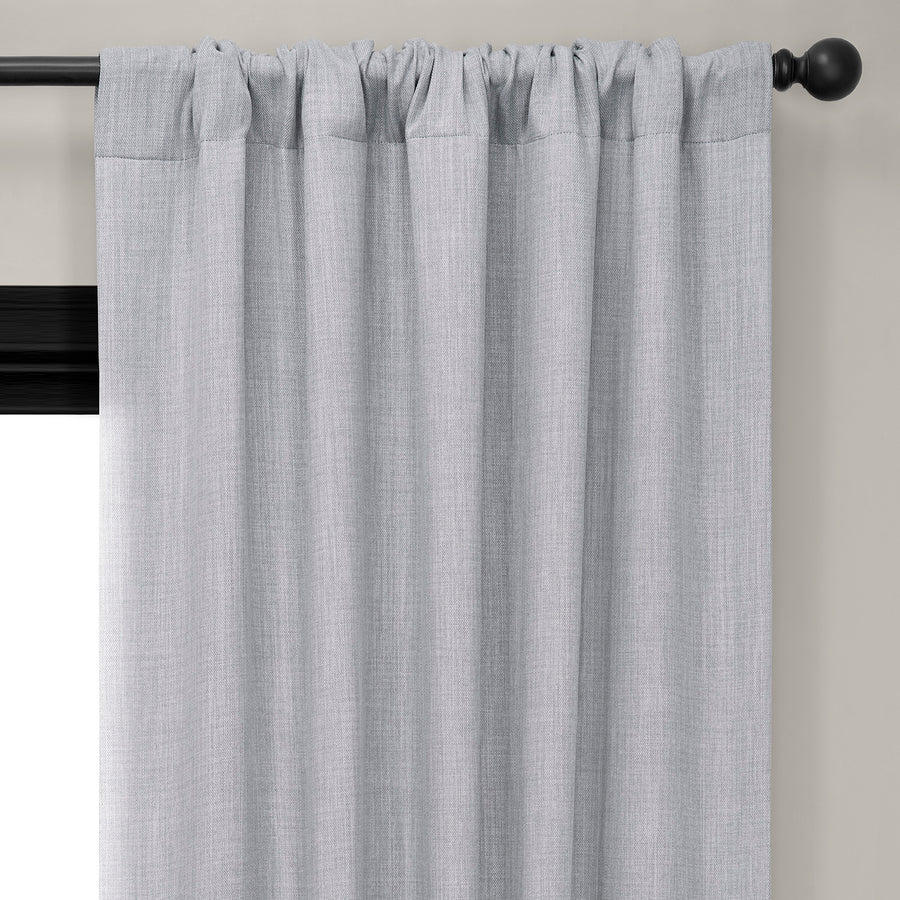 Heather Grey Textured Faux Linen Room Darkening Curtain