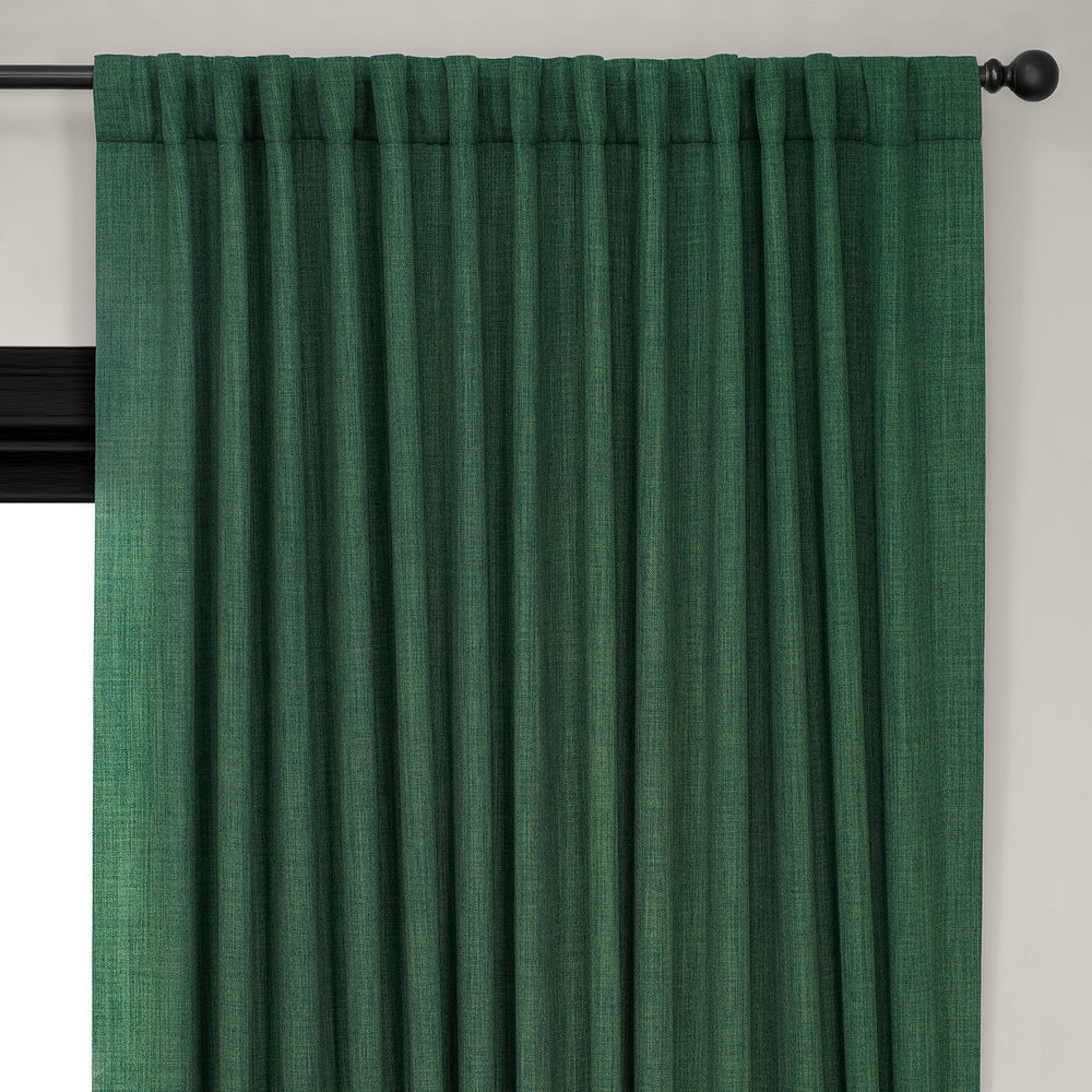 Key Green Extra Wide Textured Faux Linen Room Darkening Curtain