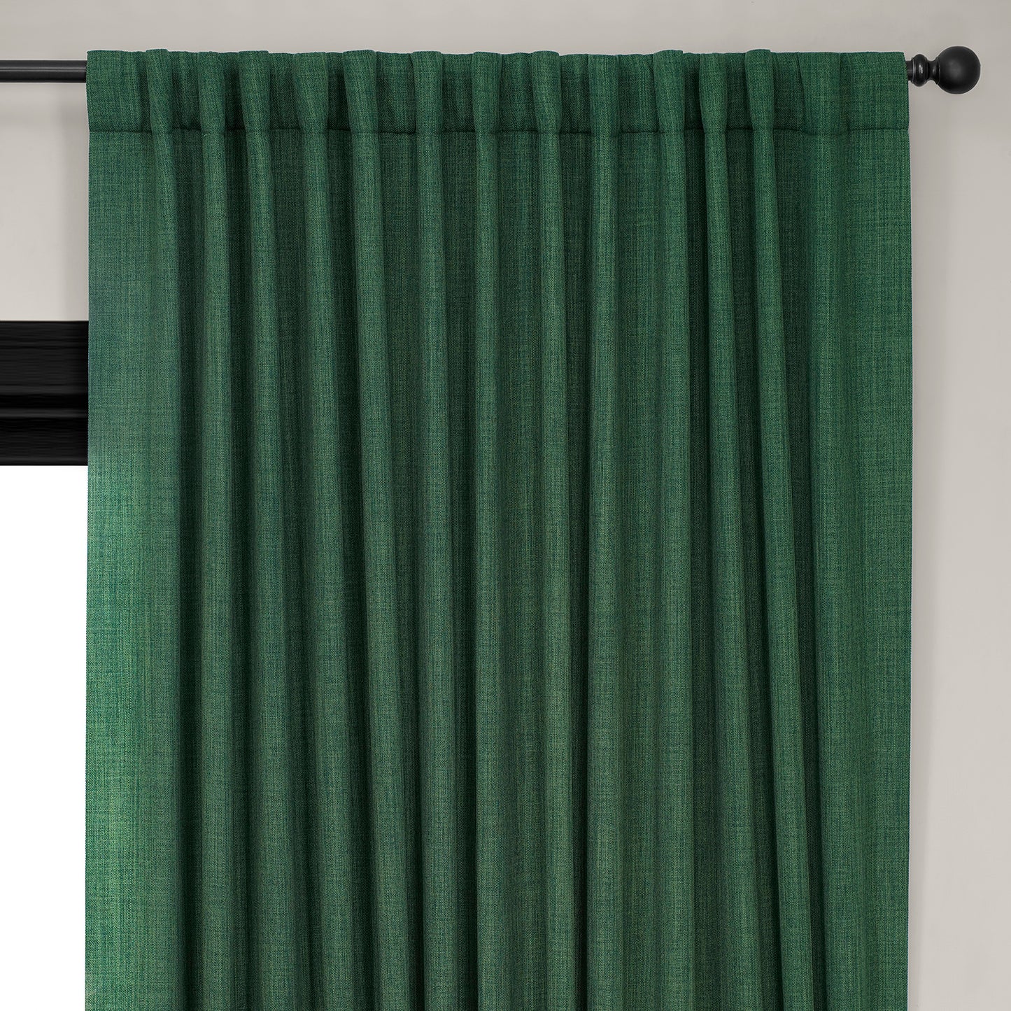 Key Green Extra Wide Textured Faux Linen Room Darkening Curtain