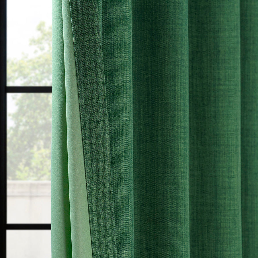 Key Green Textured Faux Linen Room Darkening Curtain