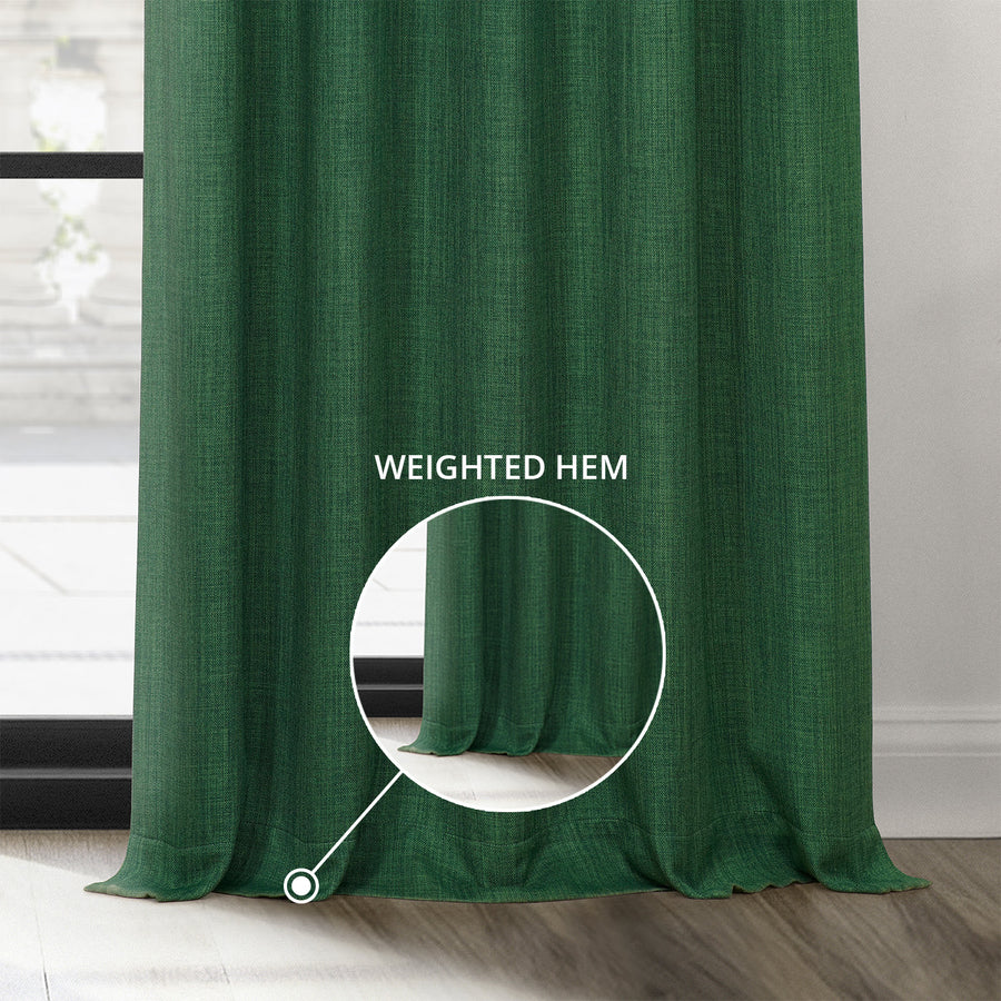 Key Green Textured Faux Linen Custom Curtain