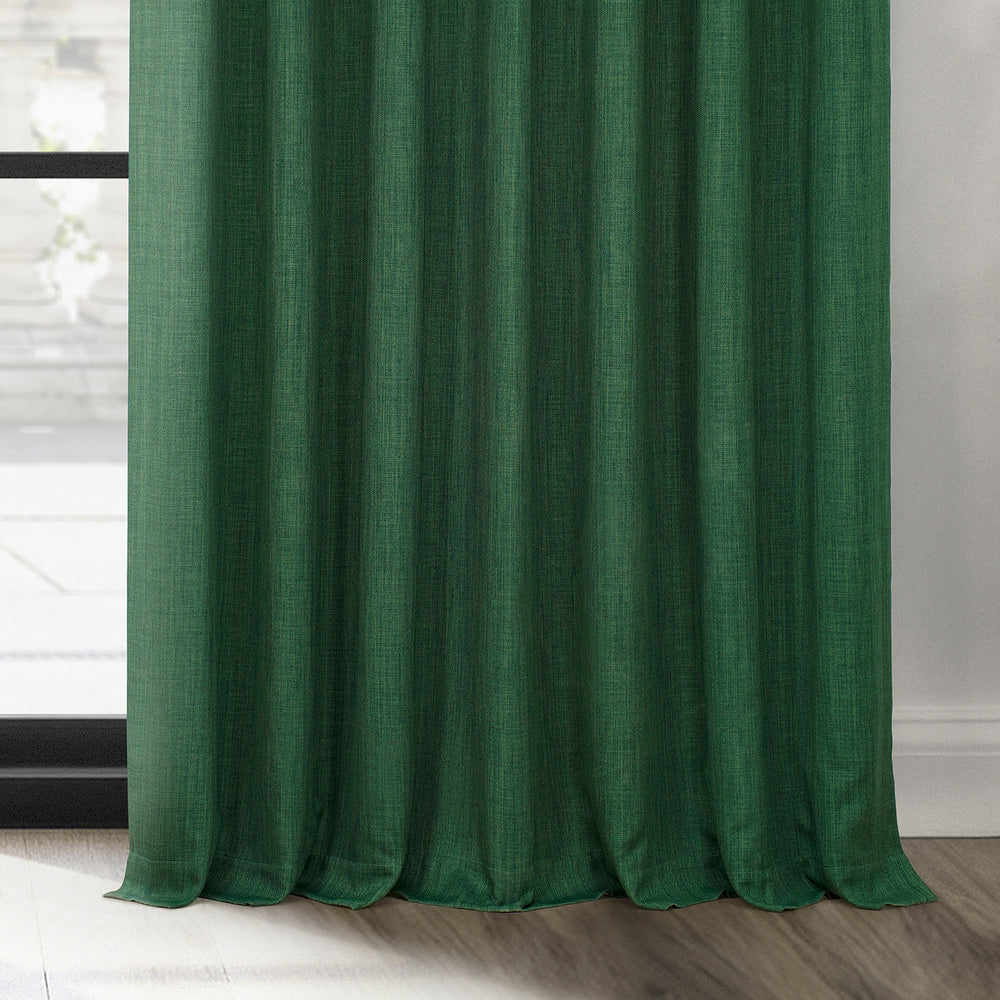 Key Green Textured Faux Linen Custom Curtain