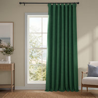 Key Green Extra Wide Textured Faux Linen Room Darkening Curtain