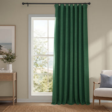 Key Green Extra Wide Textured Faux Linen Room Darkening Curtain