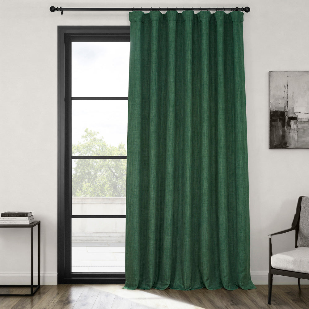Key Green Extra Wide Textured Faux Linen Room Darkening Curtain