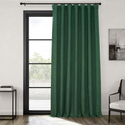 Key Green Extra Wide Textured Faux Linen Room Darkening Curtain
