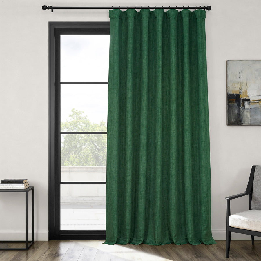 Key Green Extra Wide Textured Faux Linen Room Darkening Curtain