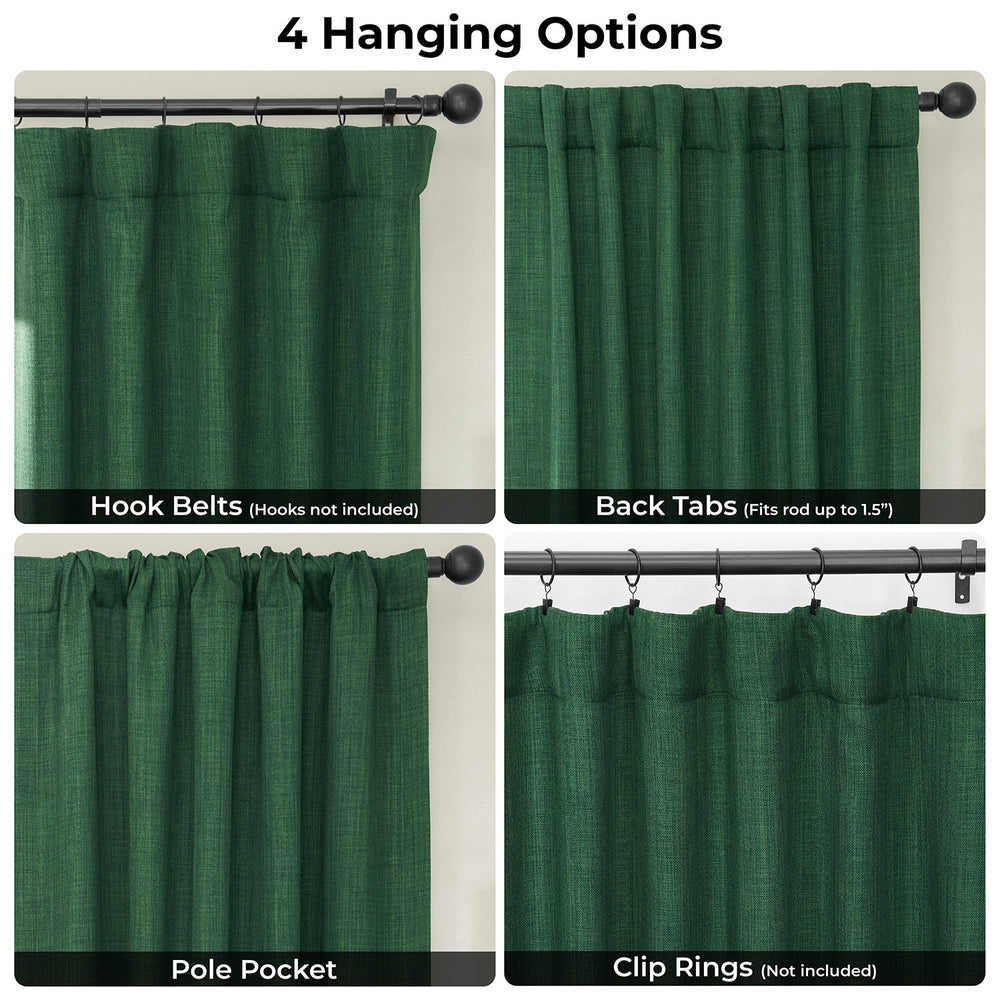 Key Green Extra Wide Textured Faux Linen Room Darkening Curtain