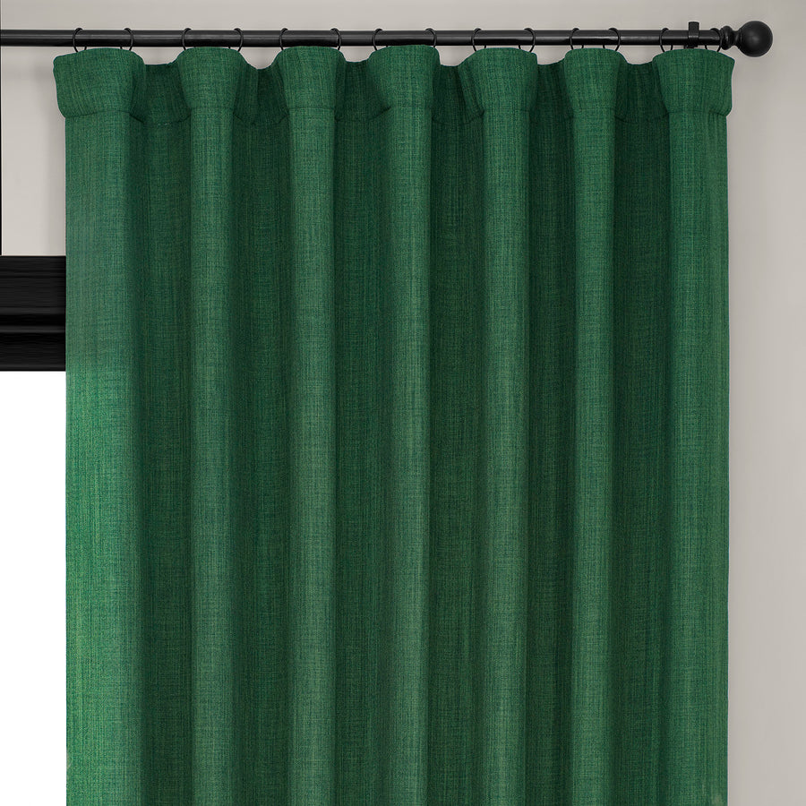 Key Green Extra Wide Textured Faux Linen Room Darkening Curtain