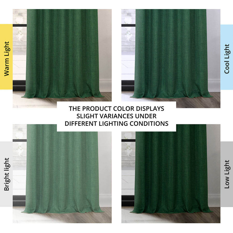Key Green Extra Wide Textured Faux Linen Room Darkening Curtain