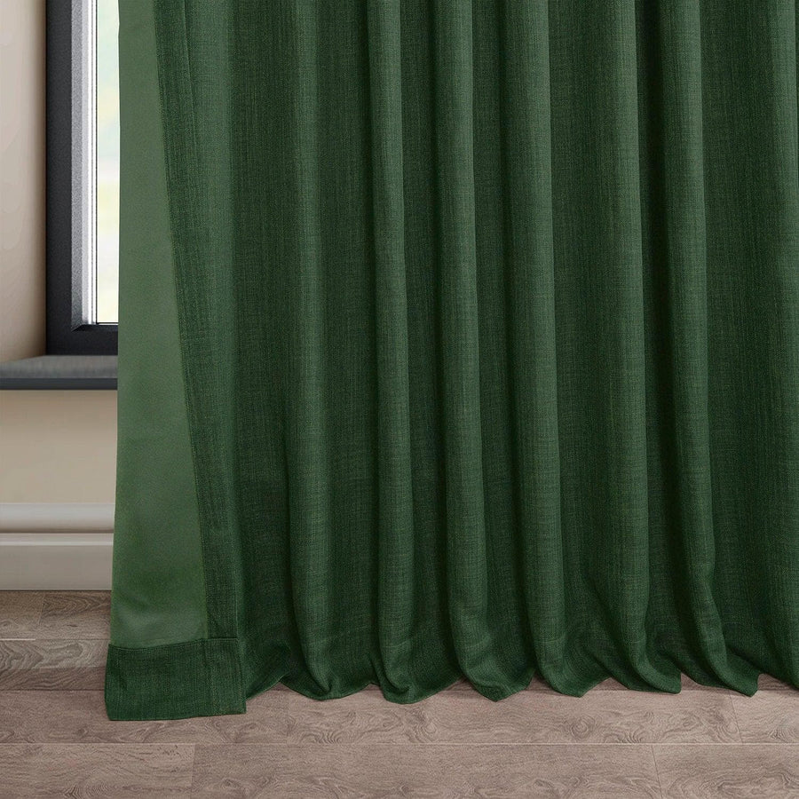 Key Green Extra Wide Textured Faux Linen Room Darkening Curtain - HalfPriceDrapes.com
