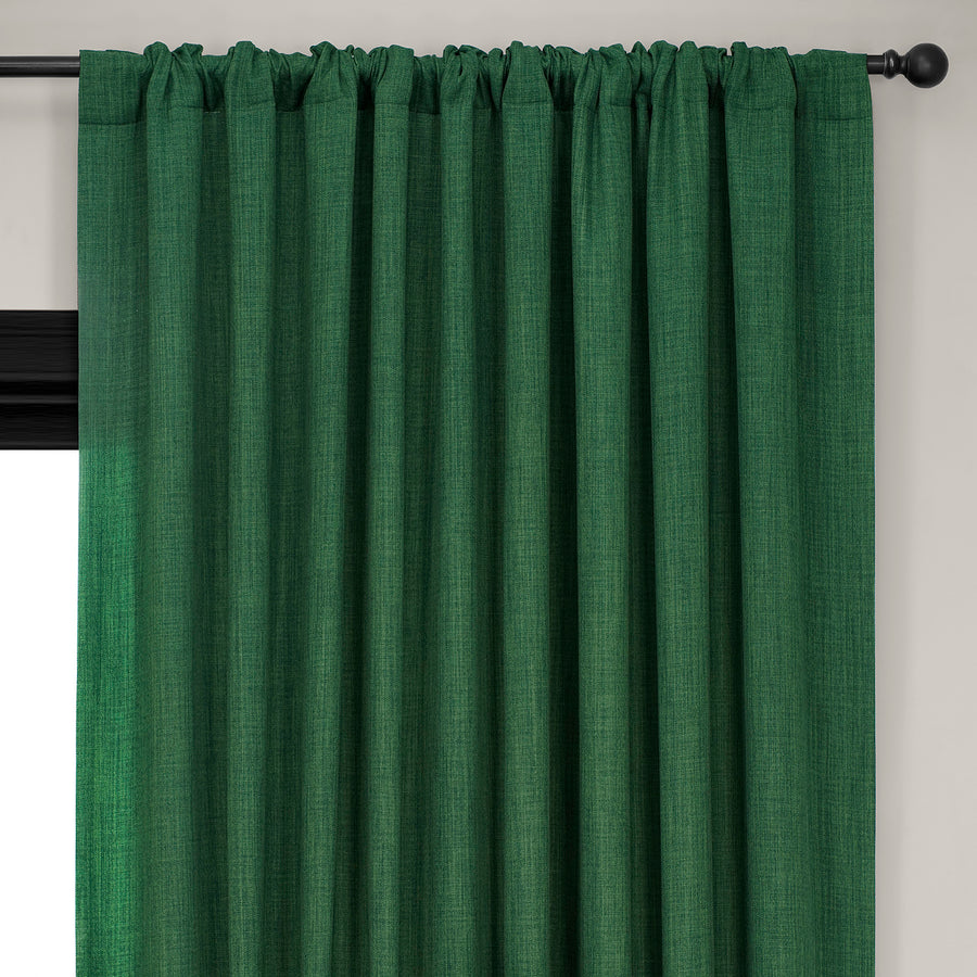 Key Green Extra Wide Textured Faux Linen Room Darkening Curtain