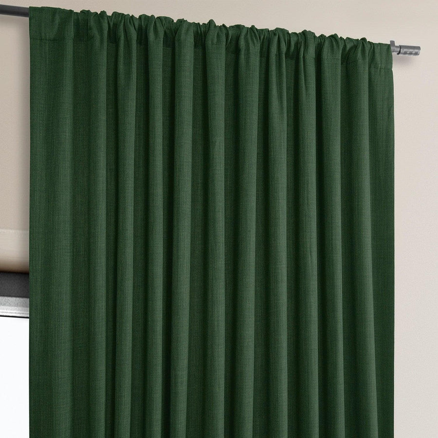 Key Green Extra Wide Textured Faux Linen Room Darkening Curtain - HalfPriceDrapes.com