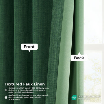 Key Green Grommet Textured Faux Linen Room Darkening Curtain