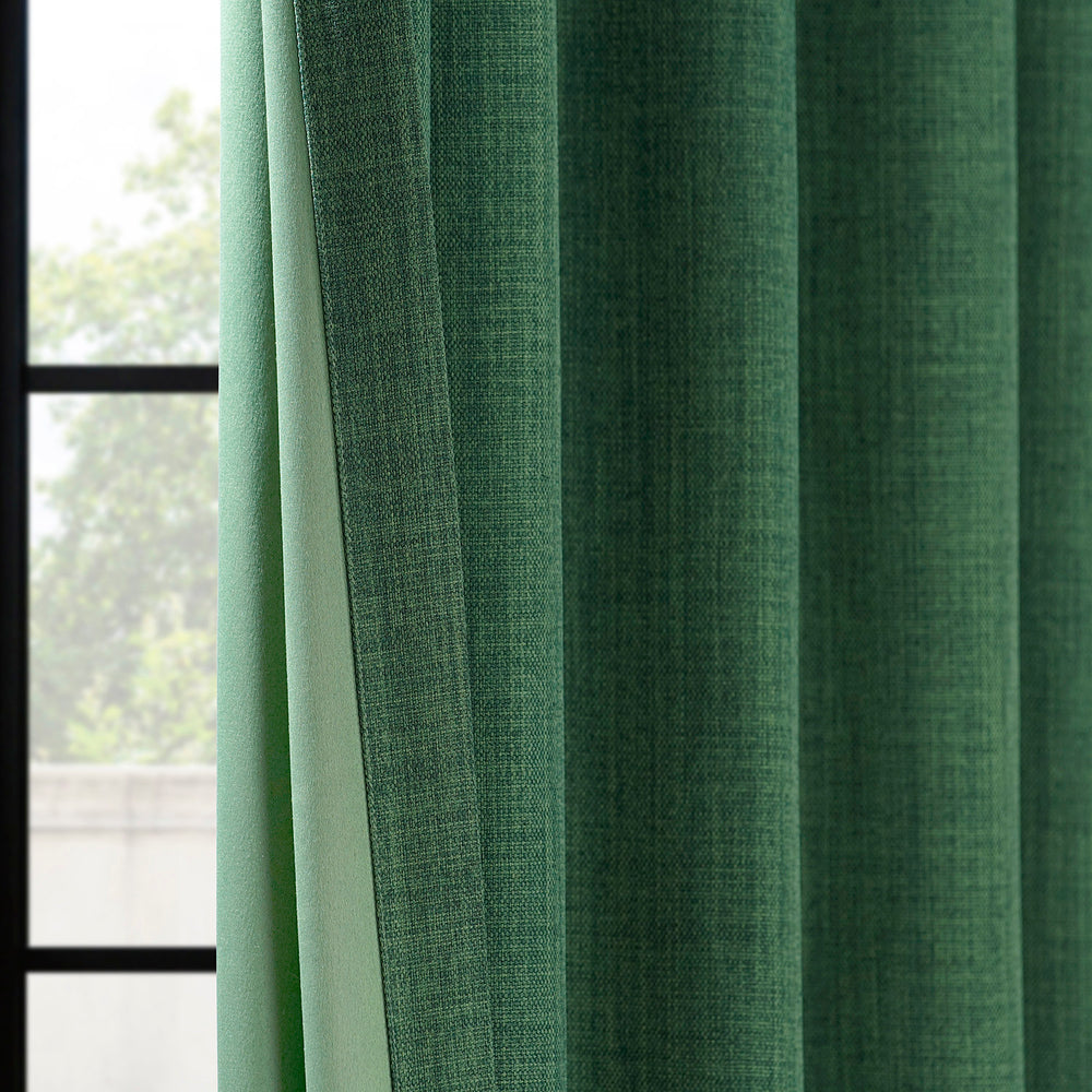 Key Green Grommet Textured Faux Linen Room Darkening Curtain