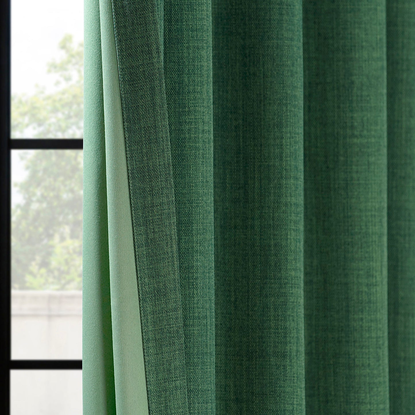 Key Green Grommet Textured Faux Linen Room Darkening Curtain