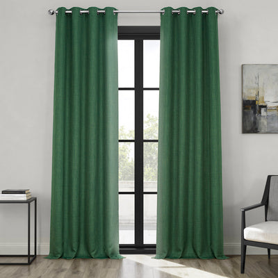 Key Green Grommet Textured Faux Linen Room Darkening Curtain