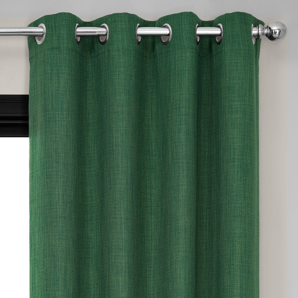 Key Green Grommet Textured Faux Linen Room Darkening Curtain