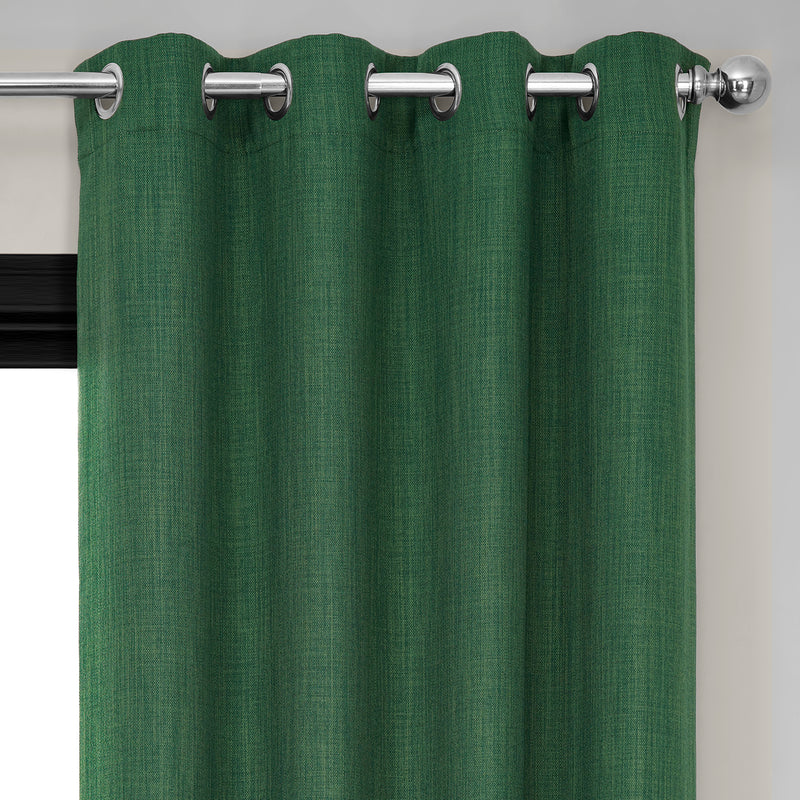 Key Green Grommet Textured Faux Linen Room Darkening Curtain