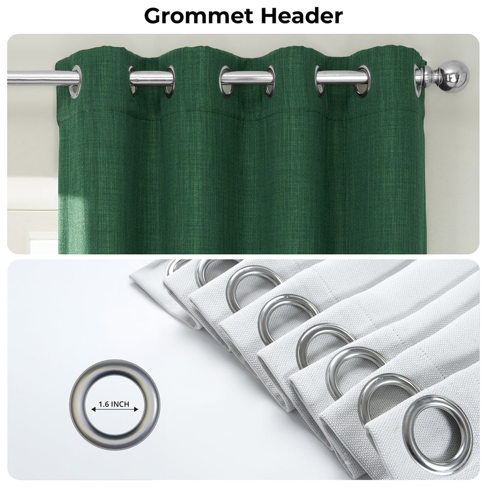 Key Green Grommet Textured Faux Linen Room Darkening Curtain