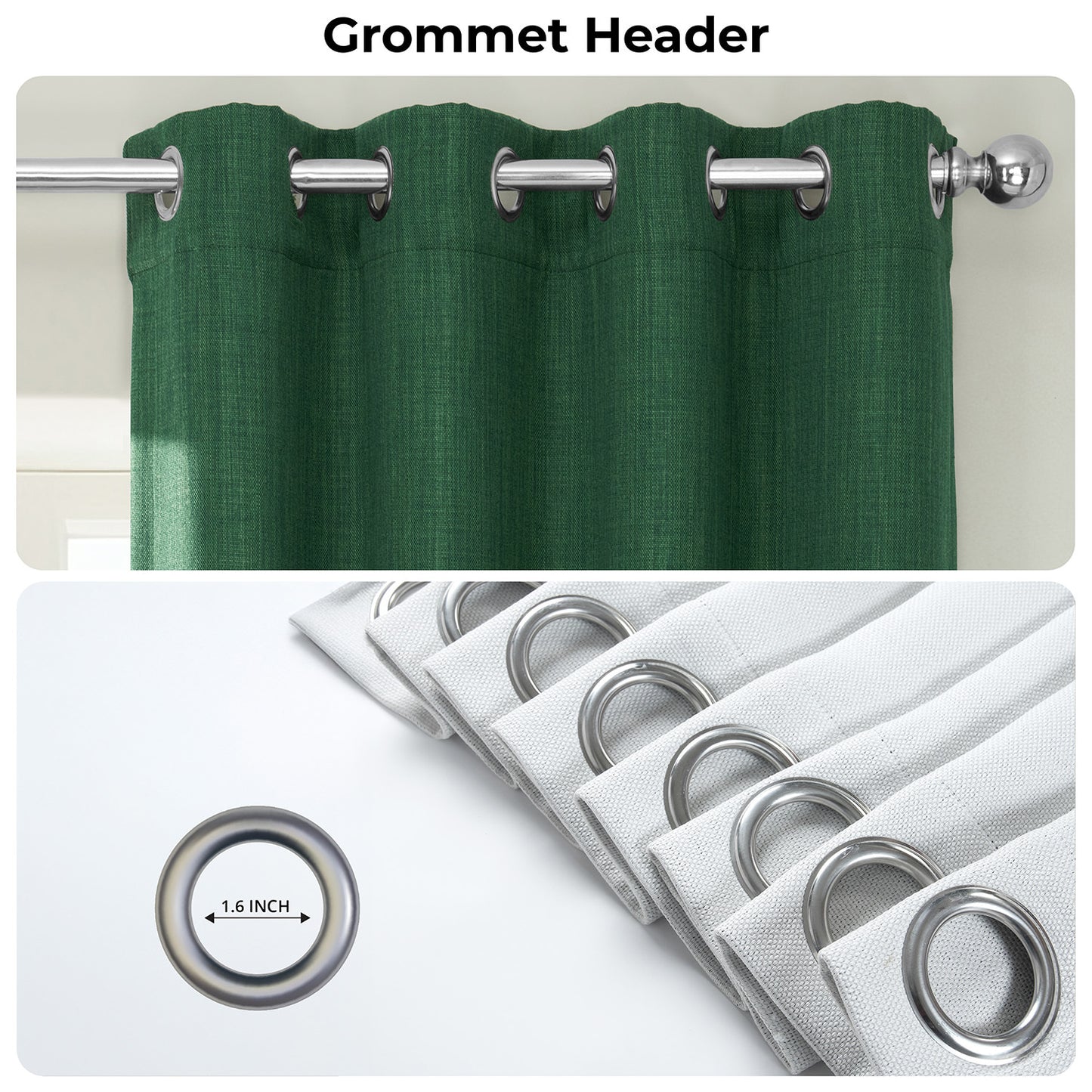 Key Green Grommet Textured Faux Linen Room Darkening Curtain
