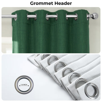 Key Green Grommet Textured Faux Linen Room Darkening Curtain