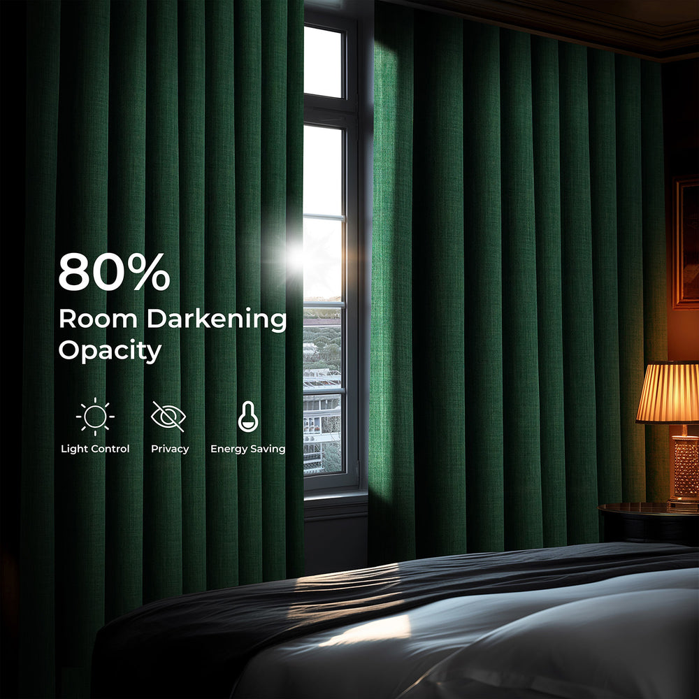 Key Green Grommet Textured Faux Linen Room Darkening Curtain