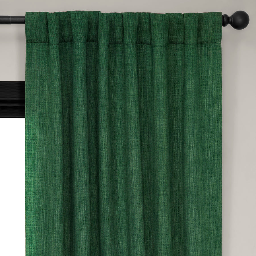 Key Green Textured Faux Linen Room Darkening Curtain
