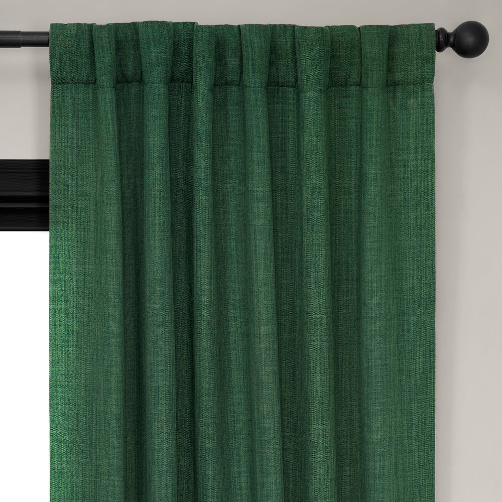 Key Green Textured Faux Linen Room Darkening Curtain