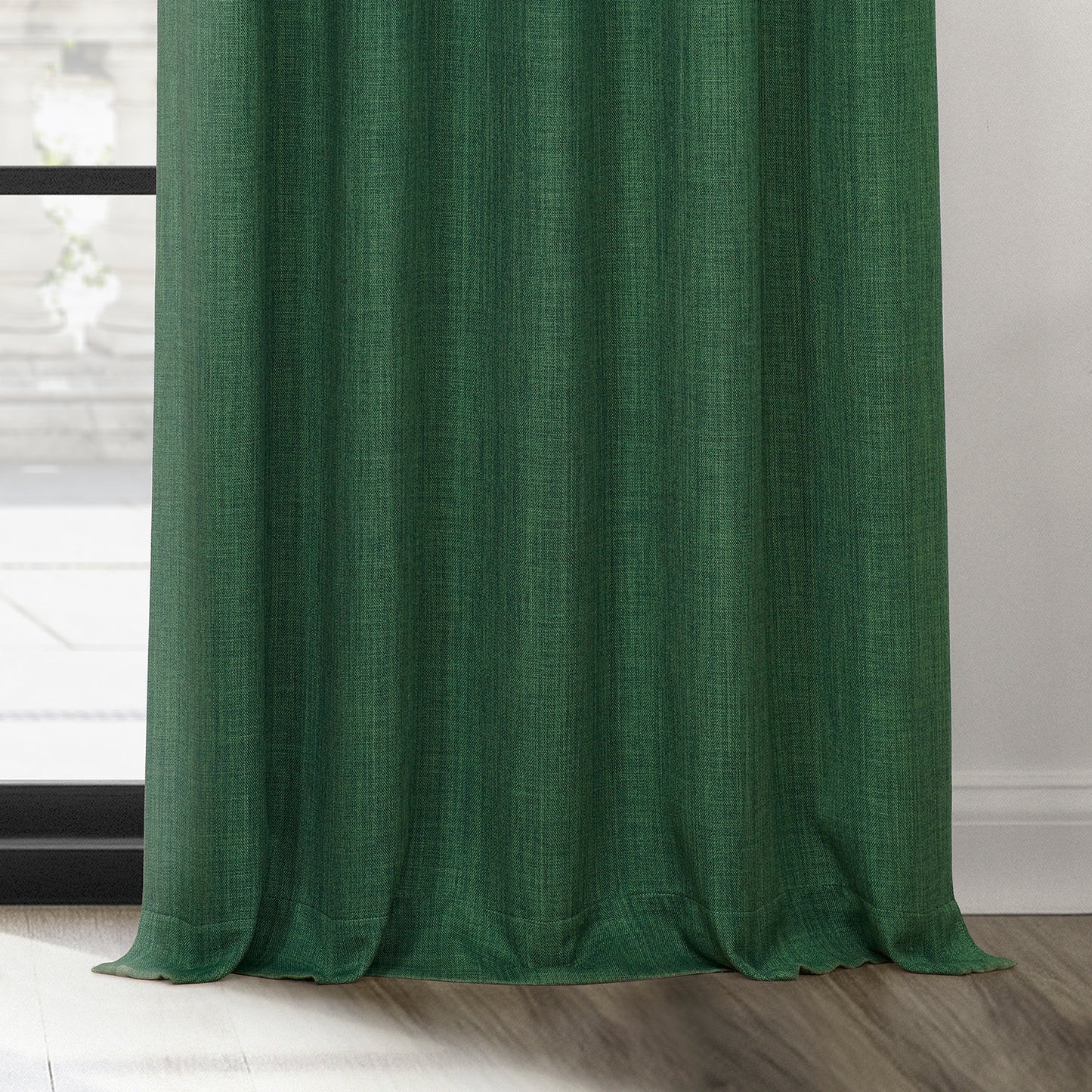 Key Green Textured Faux Linen Room Darkening Curtain