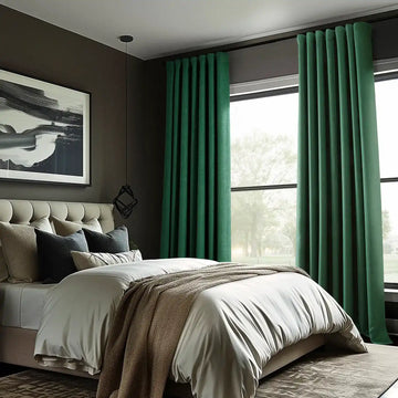 Key Green Textured Faux Linen Custom Curtain