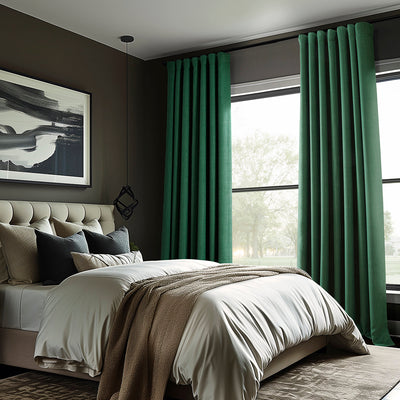 Key Green Textured Faux Linen Custom Curtain