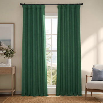 Key Green Textured Faux Linen Room Darkening Curtain