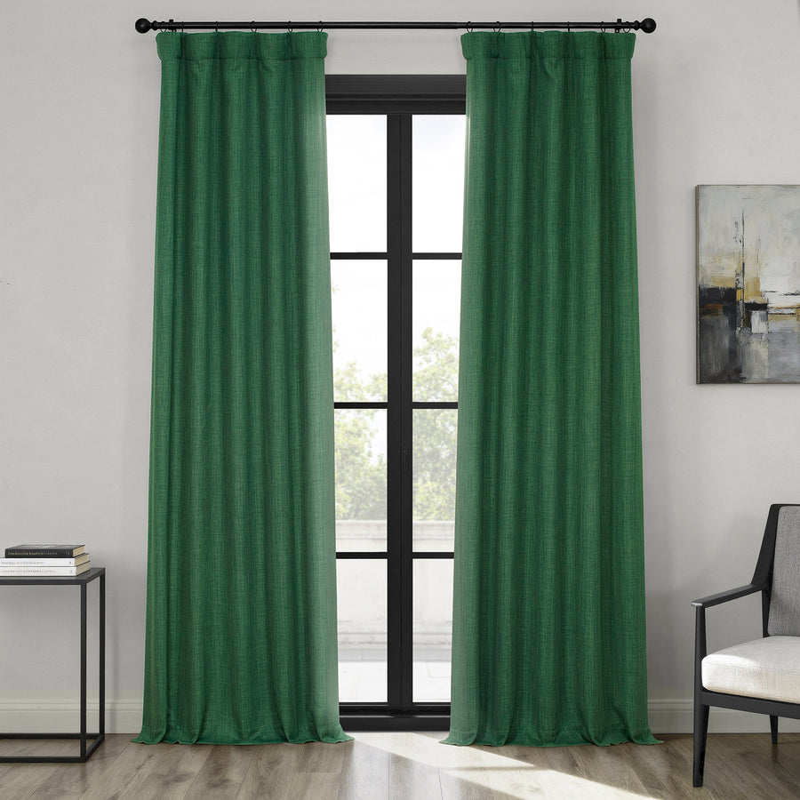 Key Green Textured Faux Linen Room Darkening Curtain