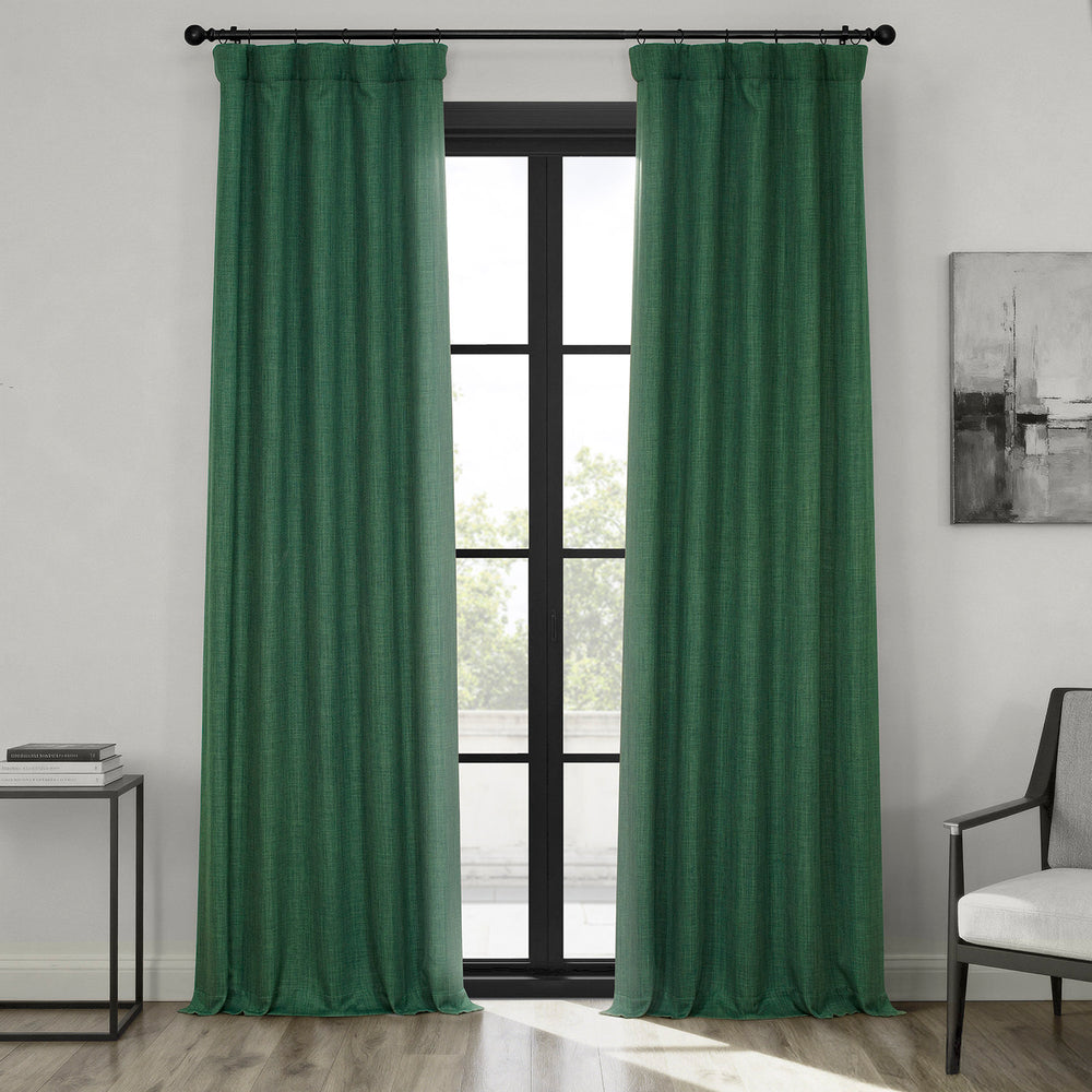 Key Green Textured Faux Linen Room Darkening Curtain