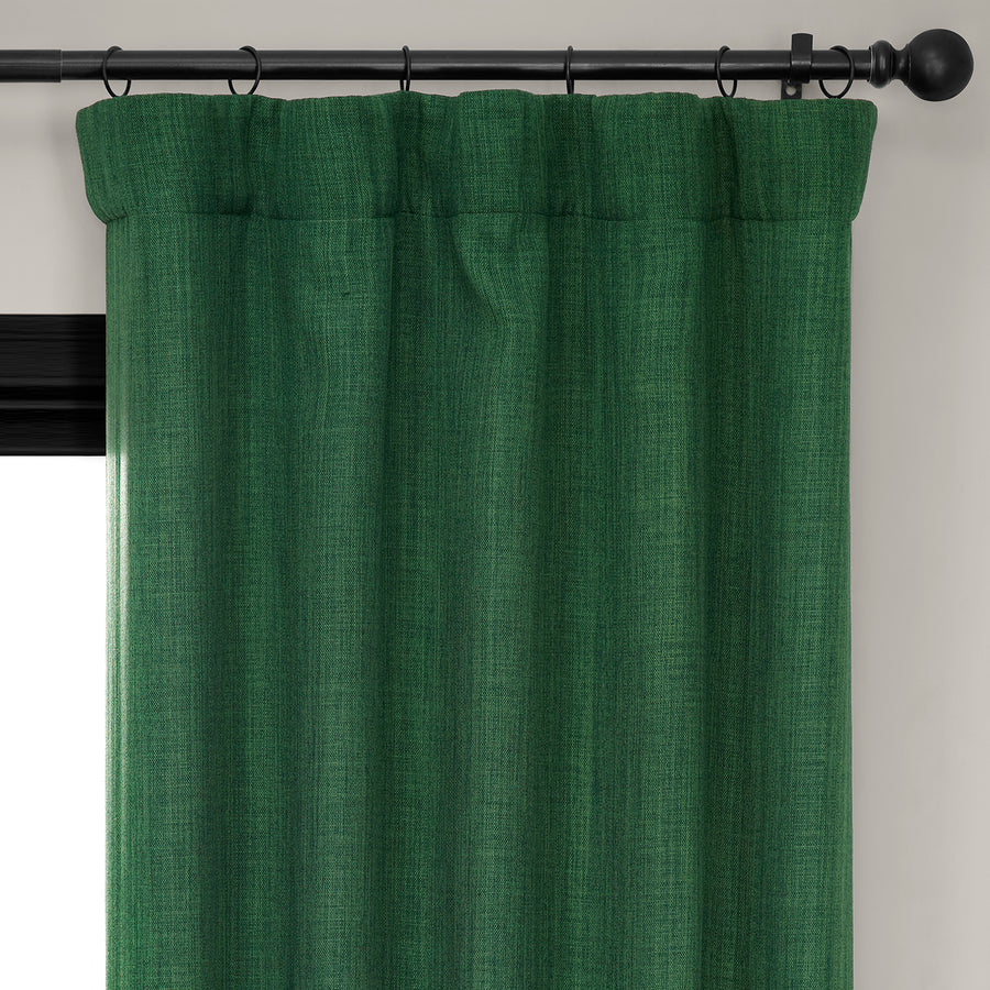 Key Green Textured Faux Linen Room Darkening Curtain