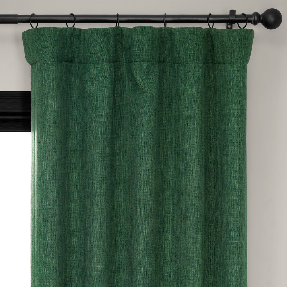 Key Green Textured Faux Linen Room Darkening Curtain
