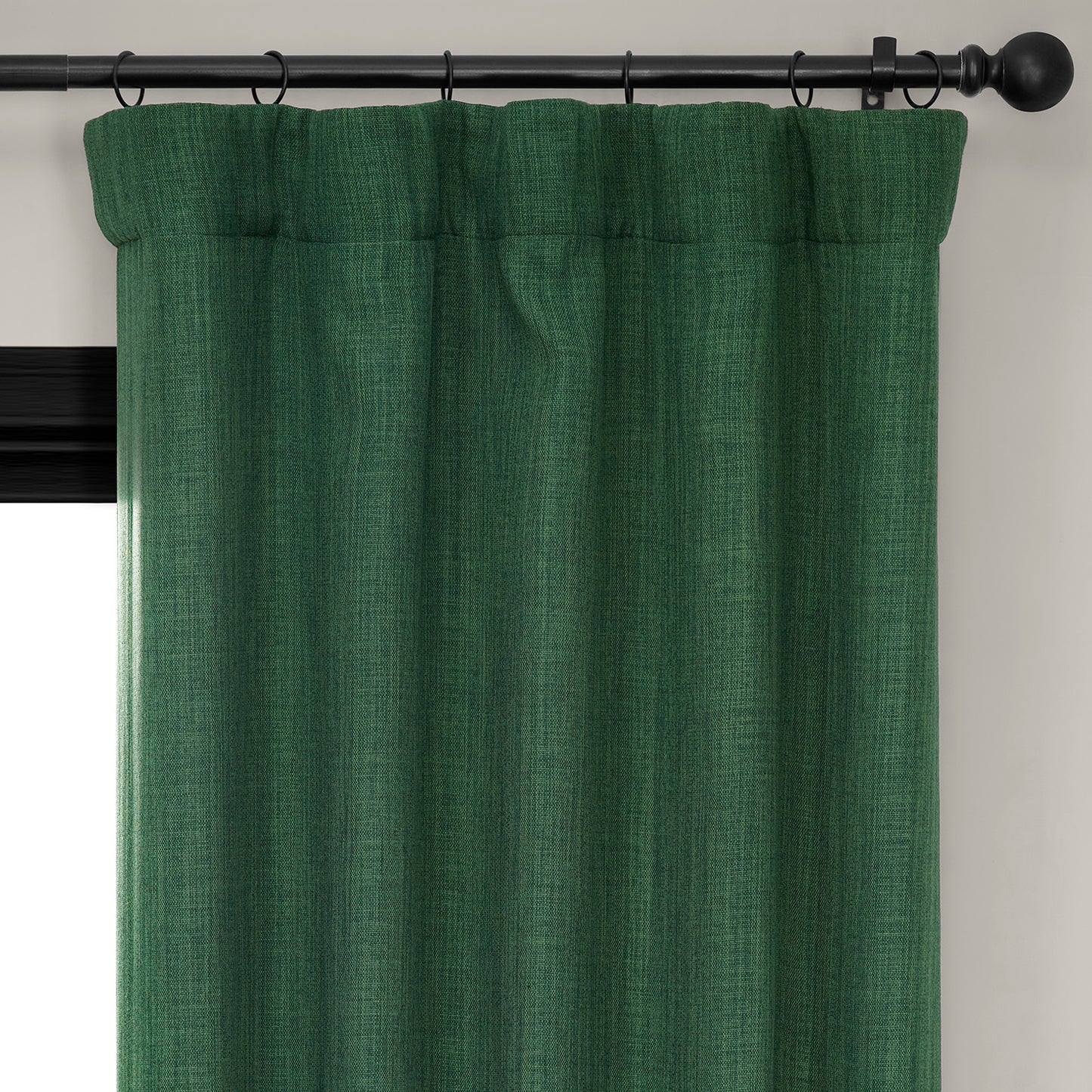 Key Green Textured Faux Linen Room Darkening Curtain