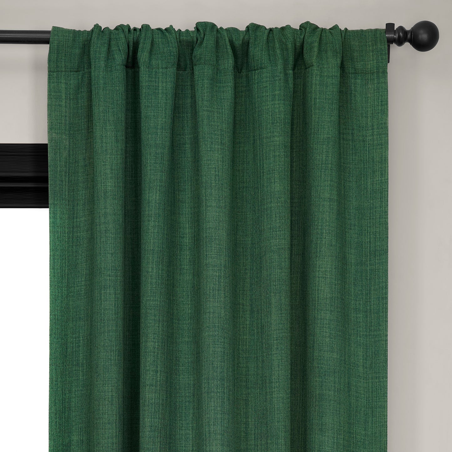 Key Green Textured Faux Linen Room Darkening Curtain