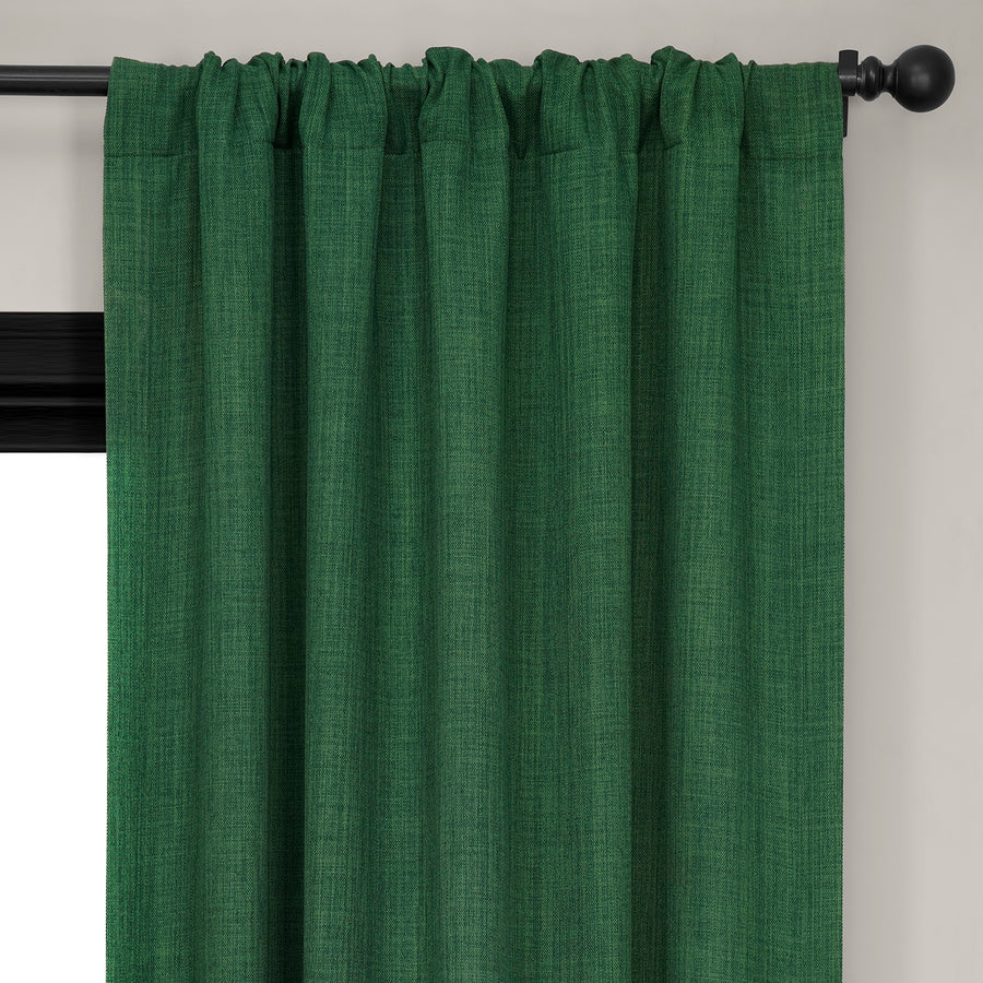 Key Green Textured Faux Linen Room Darkening Curtain