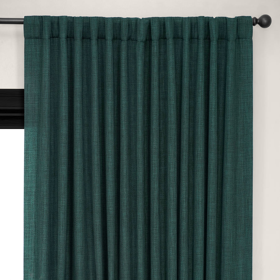 Focal Green Extra Wide Textured Faux Linen Room Darkening Curtain