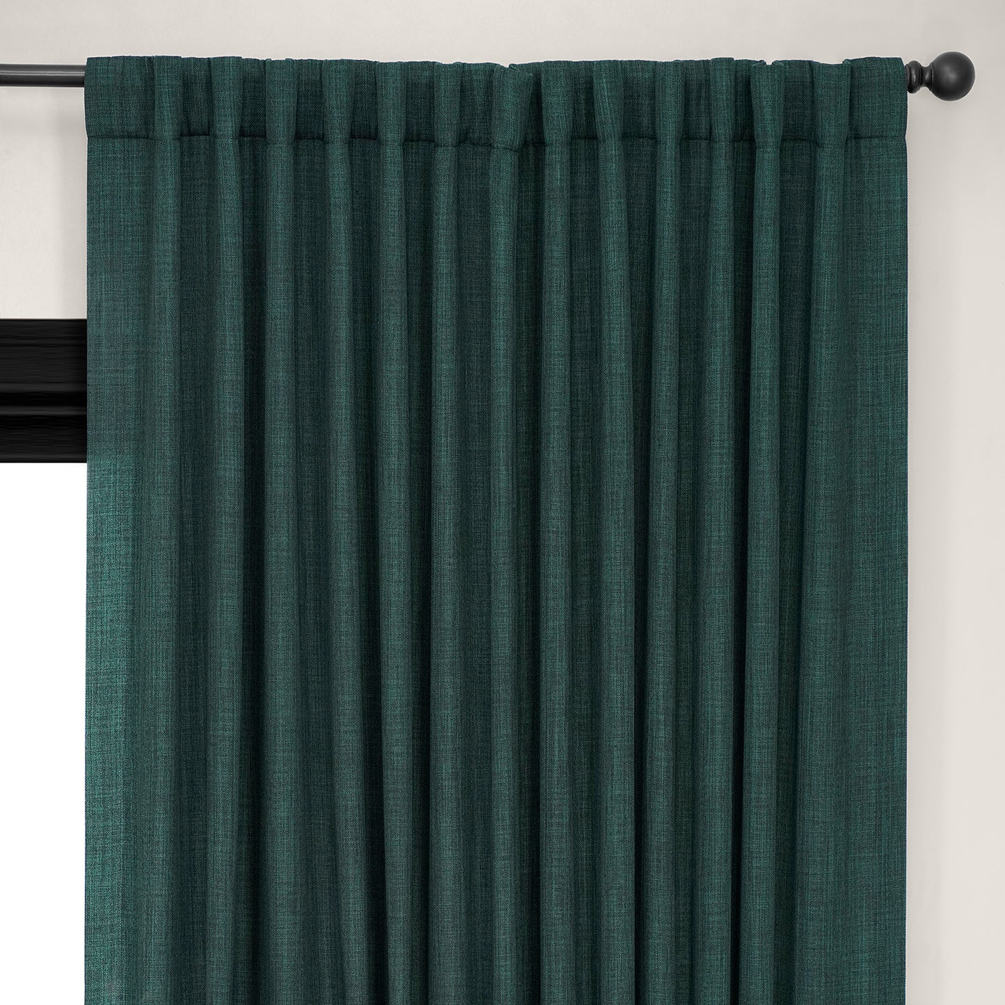 Focal Green Extra Wide Textured Faux Linen Room Darkening Curtain