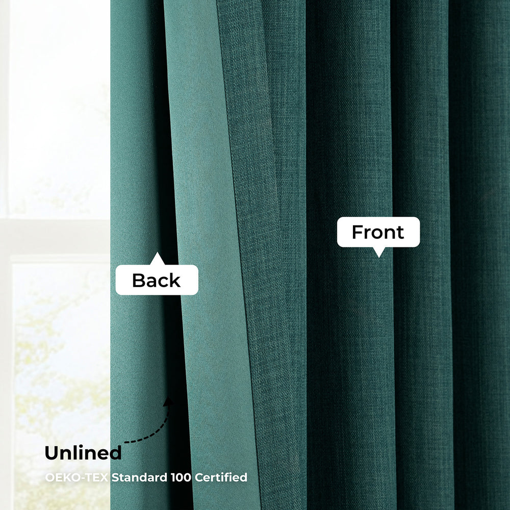 Focal Green Extra Wide Textured Faux Linen Room Darkening Curtain