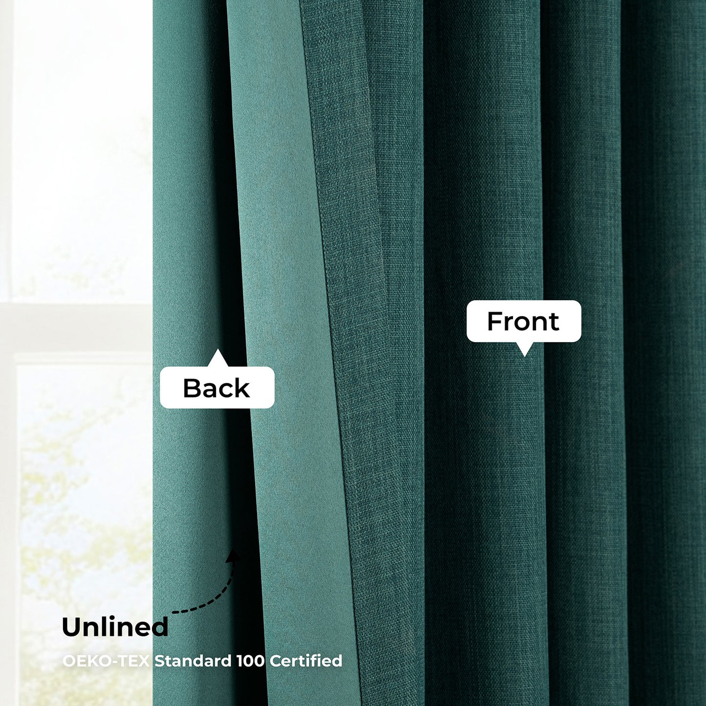 Focal Green Extra Wide Textured Faux Linen Room Darkening Curtain