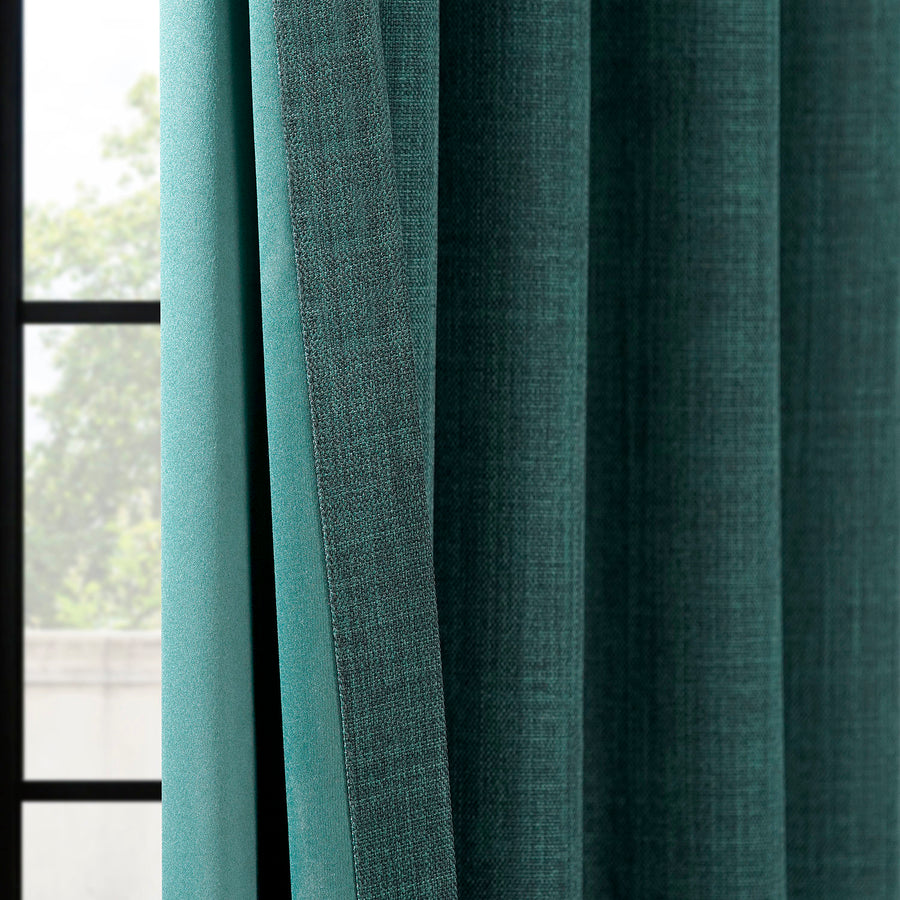Focal Green Extra Wide Textured Faux Linen Room Darkening Curtain