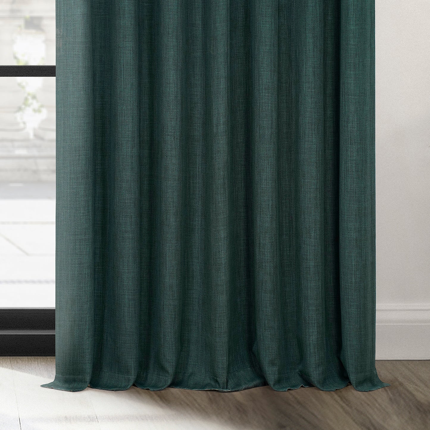 Focal Green Extra Wide Textured Faux Linen Room Darkening Curtain