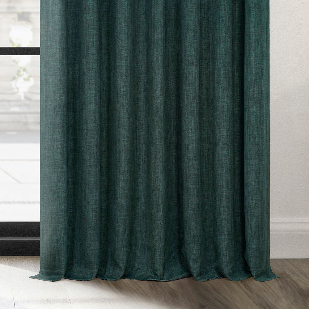 Focal Green Textured Faux Linen Custom Curtain