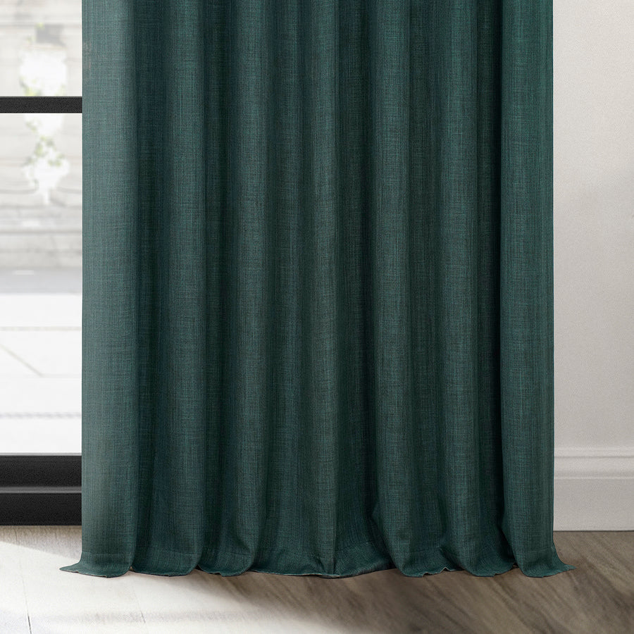 Focal Green Textured Faux Linen Custom Curtain