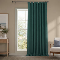 Focal Green Extra Wide Textured Faux Linen Room Darkening Curtain