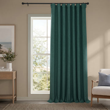 Focal Green Extra Wide Textured Faux Linen Room Darkening Curtain